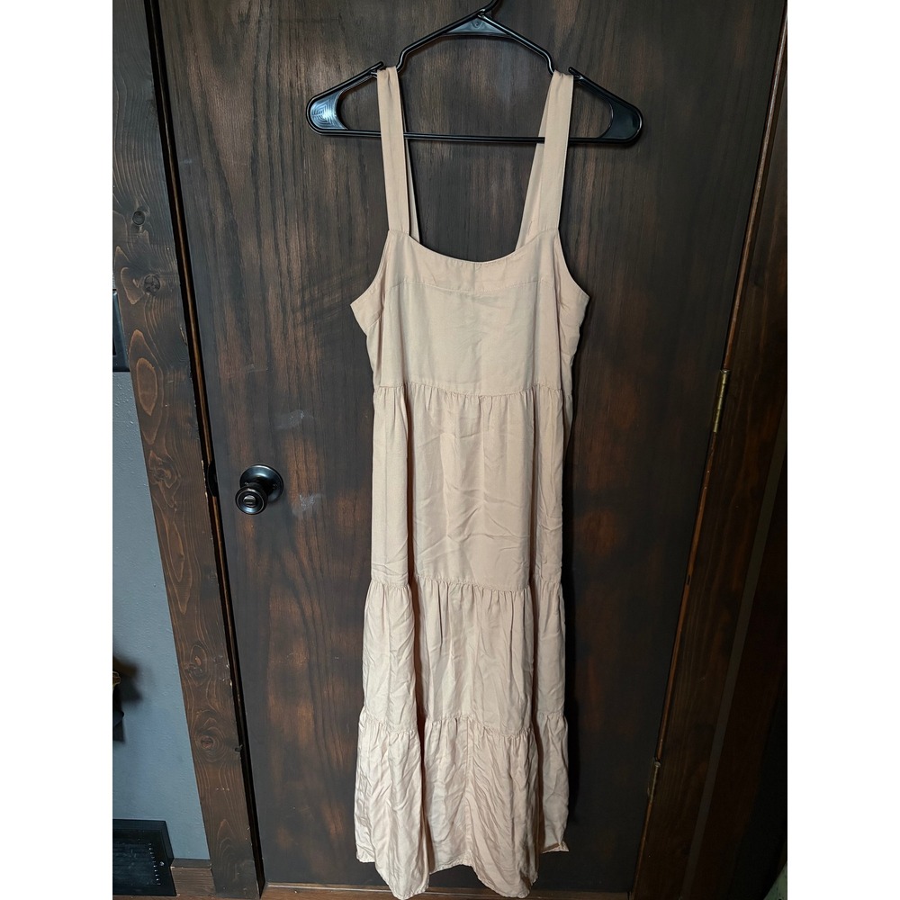 The Drop Tiered Maxi Tent Dress Tan Beige Tencel Lyocell Small
